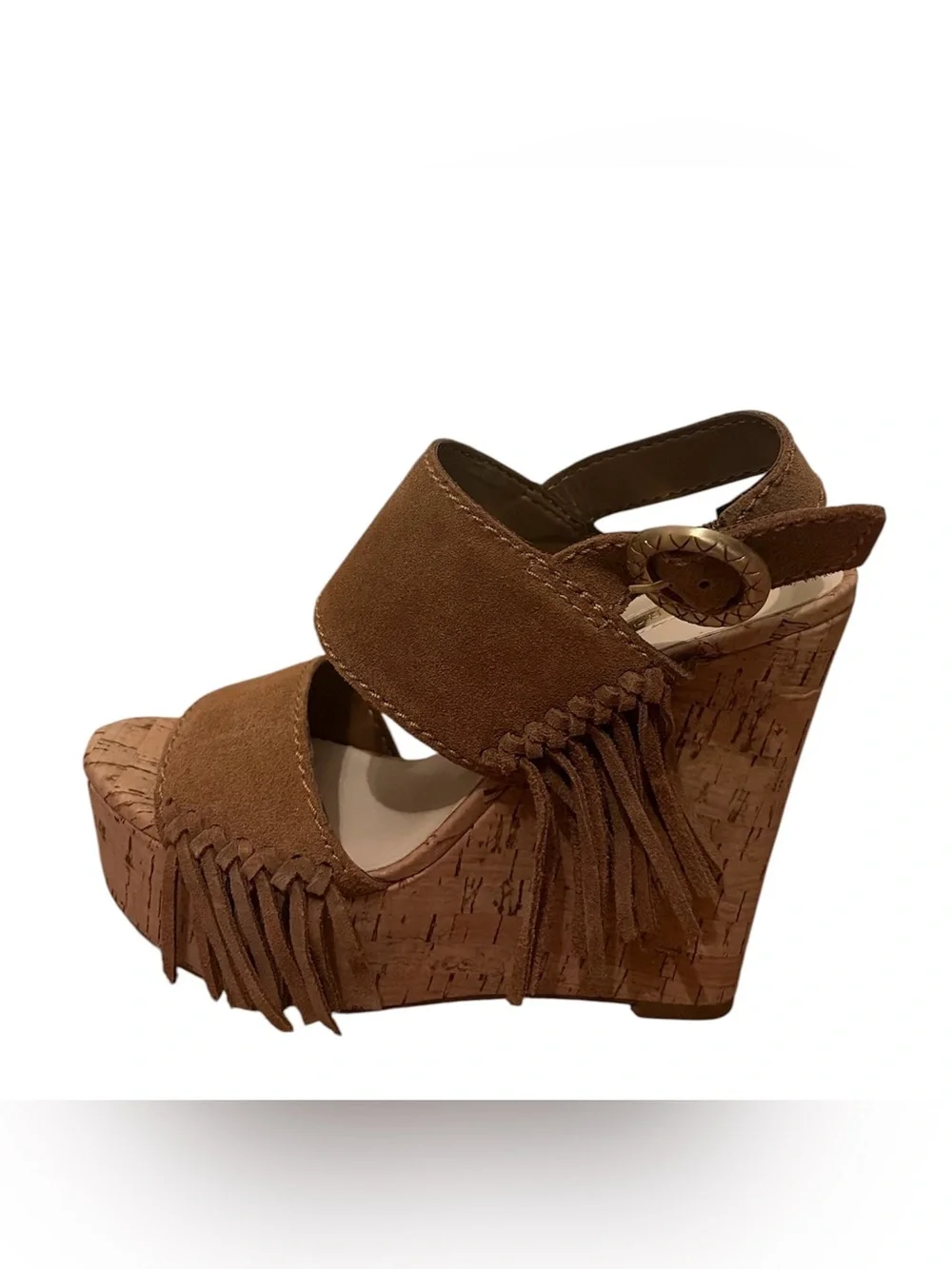 Guess Women’s Brown Suede Cork Wedge Sandals